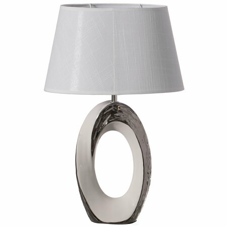 QUICKWAY IMPORTS 19 Decorative Ceramic Table Lamp, with Silver and White Oval Stand and White Cotton Lampshade QI004585